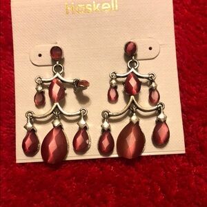 Silver and Red Tiered Chandelier Earrings